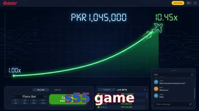 Main screen of S55 Game aviator page for PK players